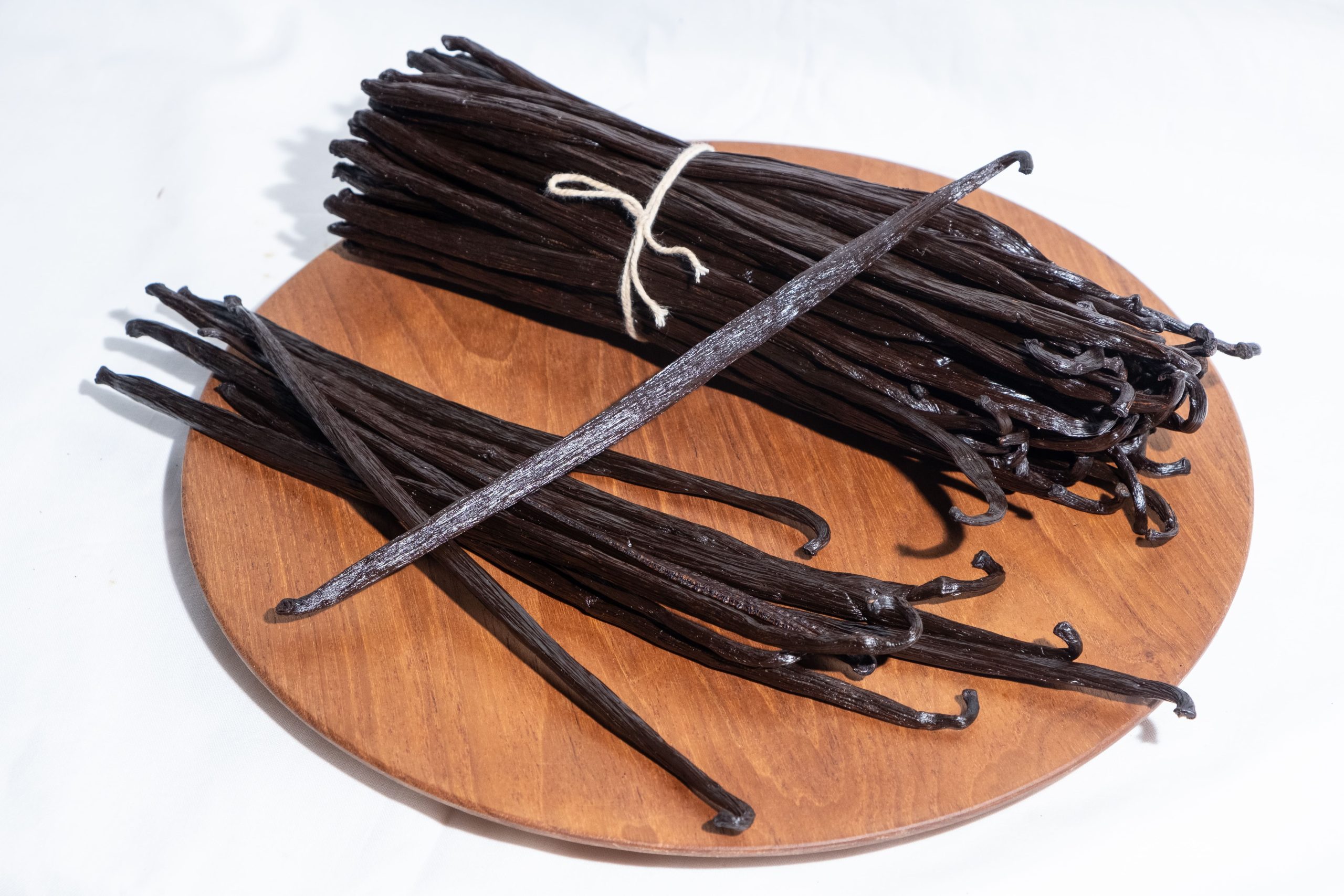 Close-up of cured Indonesian vanilla beans Grade A 